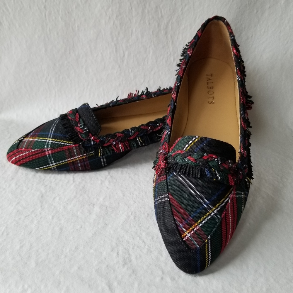 TALBOTS Multi Color Plaid Point Toe Flats Sz 6.5